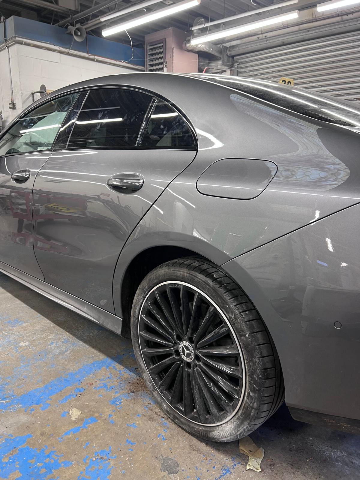 Mercedes CLA rear quarter panel resprayed and polished after repair